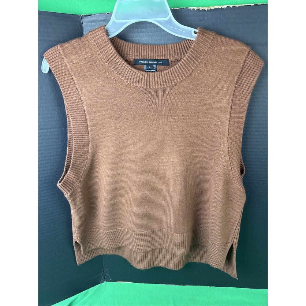 French Connection Brown Sleeveless Sweater Vest Pullover Round Neck Large L